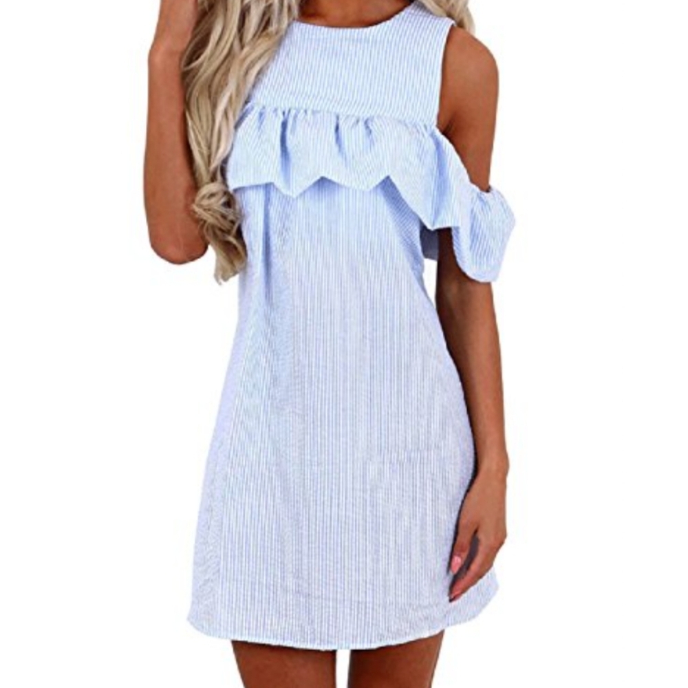 STCGOO Off-Shoulder Striped Dress